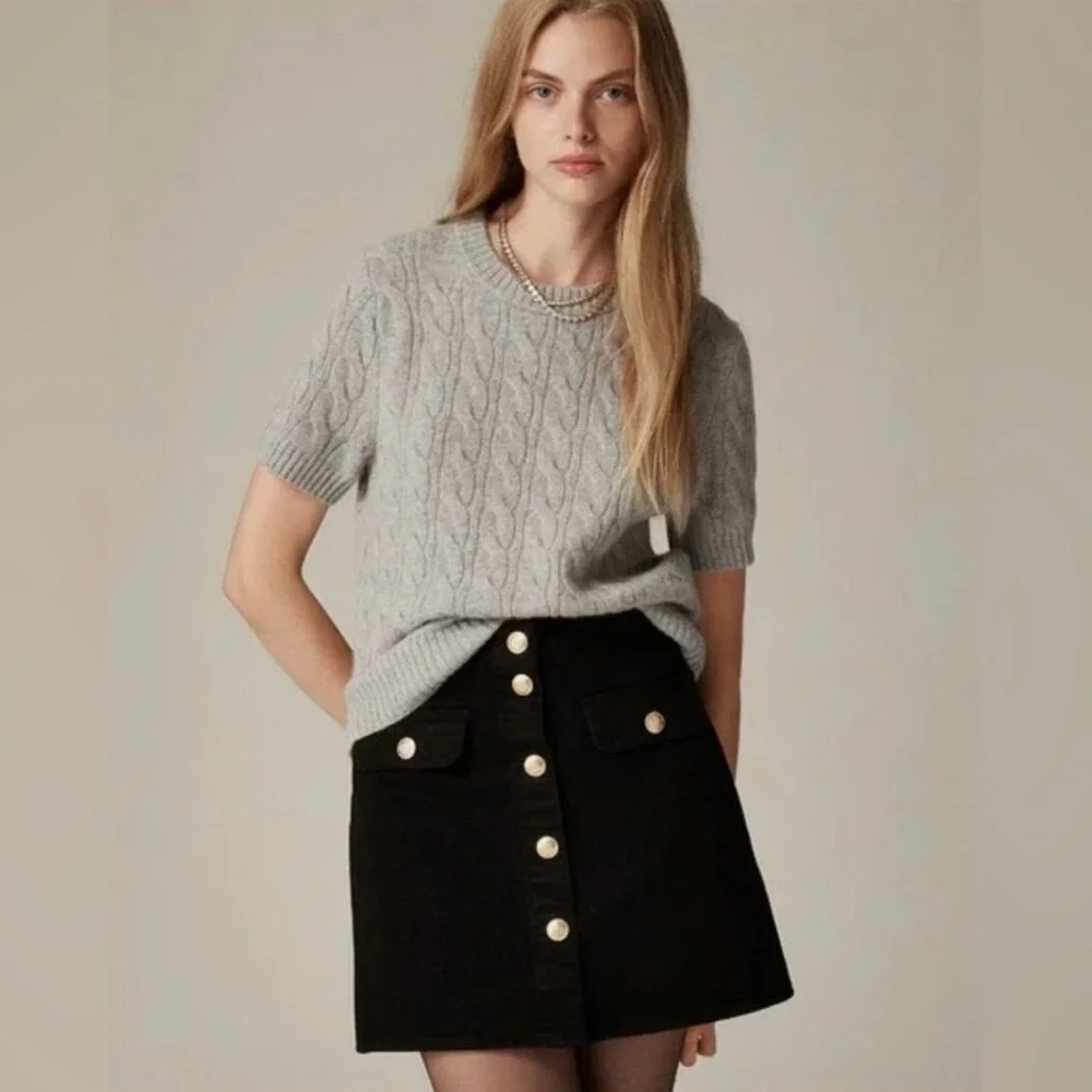 NWT J. Crew Black Denim Button-Up Mini Skirt, Gold Crest Buttons, Sizes 00, 0, 2